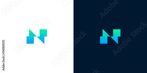 Dynamic abstract initial N logo concept with modern geometric shapes and a vibrant gradient color scheme, ideal for contemporary branding and digital technology