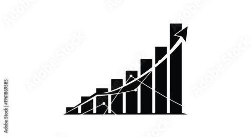 Rising bar graph with upward arrow symbolizing growth and success