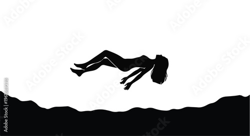 Serene silhouette of a woman floating peacefully in a dreamlike abstract landscape.