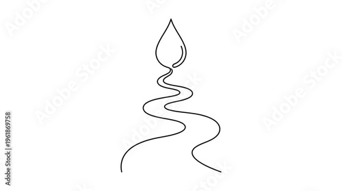 Continuous Line Art Teardrop Transforming into River, Loneliness and Emotional Flow Concept Illustration