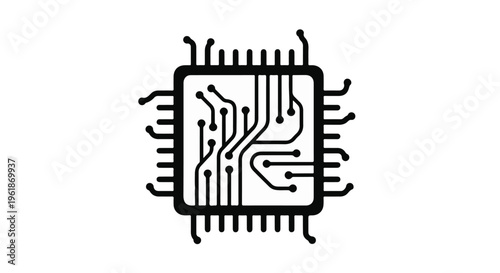 Abstract depiction of a computer microchip with intricate circuitry