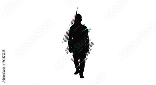 Isolated silhouette of a person walking with glitch effect suggesting digital disruption or movement