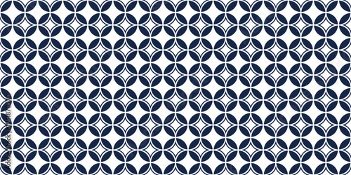 Japanese shippo seven treasures seamless pattern. Traditional navy blue geometric vector background for apparel, fabric, wallpaper, and home decor.