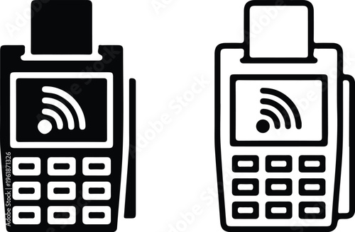 payment terminal black black line two icon set vector illustration