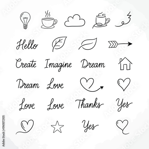 A creative illustration of various inspirational symbols and words on a clean background download 2026