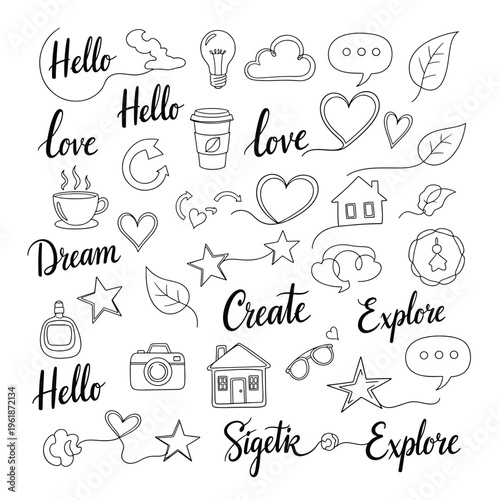 A creative illustration download on March 26, 2026, featuring dreamy love and explore symbols