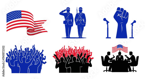 American patriotic and political icons set.