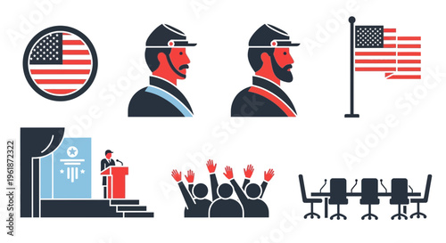 American business and politics illustration set.