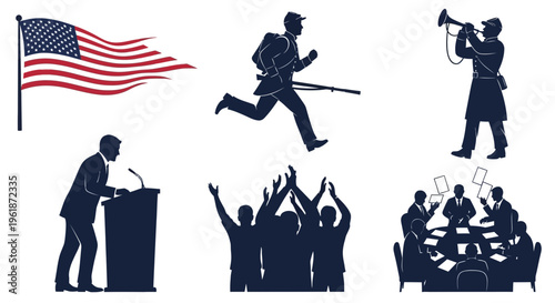 American patriotic and political activism silhouettes.