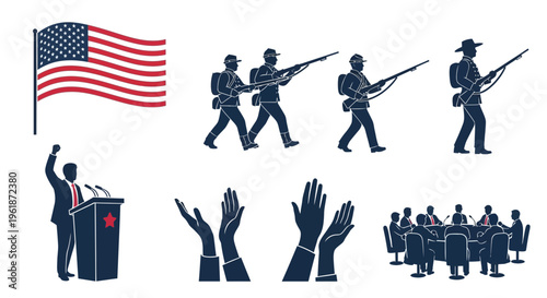 American patriotic icons and silhouettes.