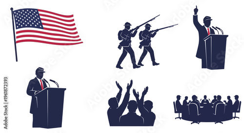 American politics and war silhouettes.
