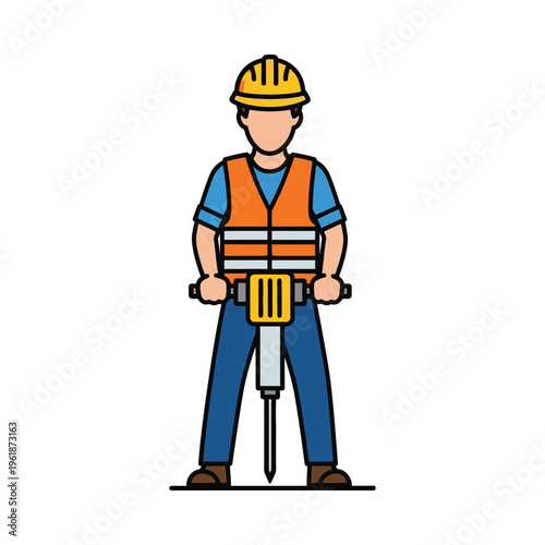 Construction worker operating a heavy-duty drill machine on-site