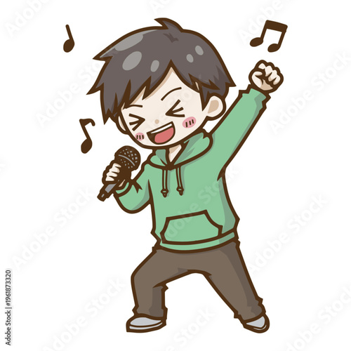 カラオケでマイクを握って熱唱する楽しそうな男性のベクターイラスト