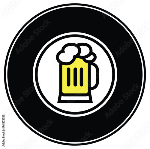 Minimalist Beer Mug Icon with Foam in Circular Frame for Brewery or Pub Logo