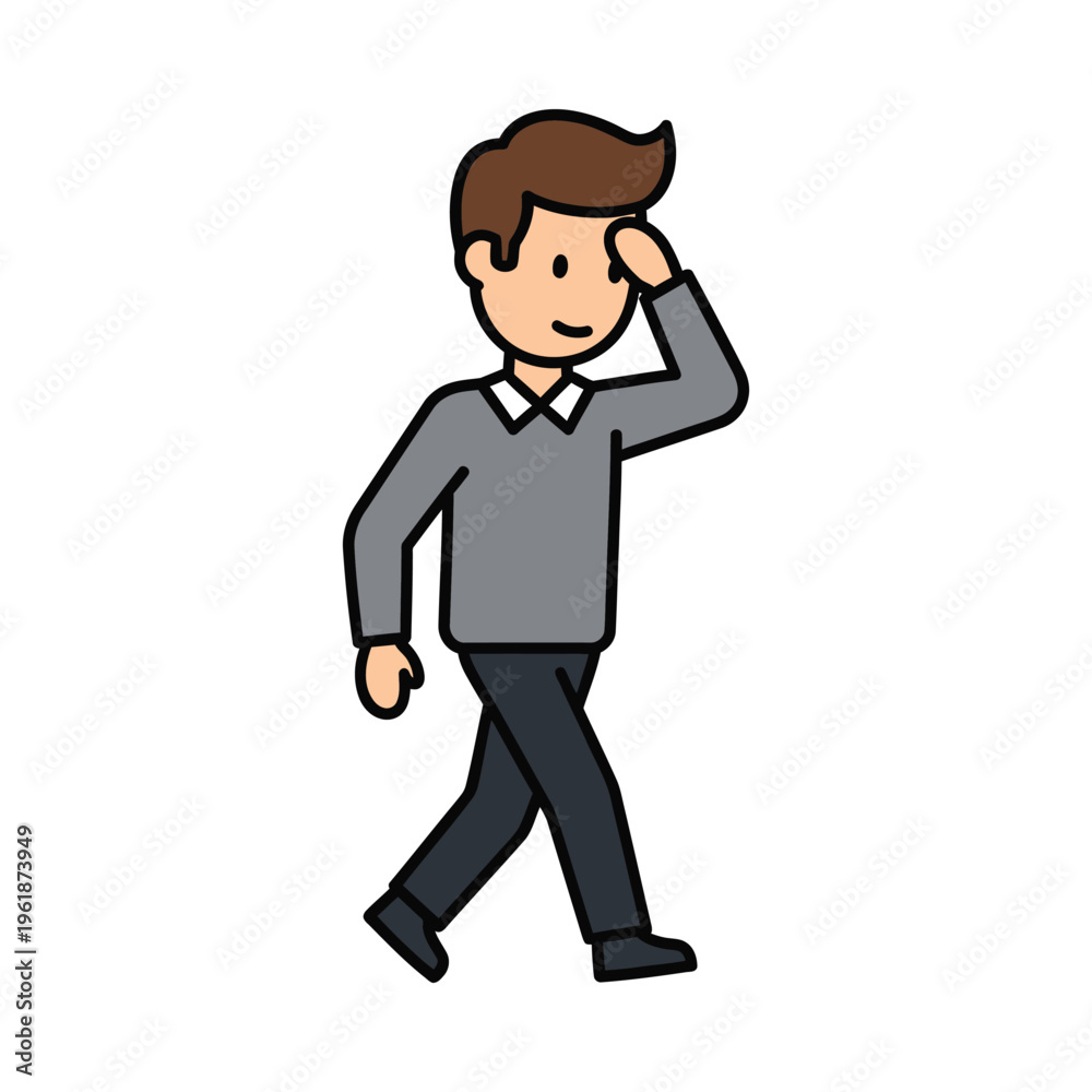 Obraz premium A man in business attire thinking while walking outdoors on a sunny day