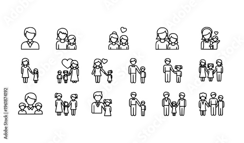 Family Relationship Line Icons – People Avatar Outline Vector Set for UI and Apps