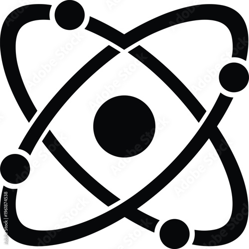 Atomic science symbol, physics energy concept, nucleus with electrons orbit, educational chemistry design, scientific research icon, flat vector illustration