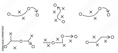 Game plan, football tactics icon set, scheme play, strategy