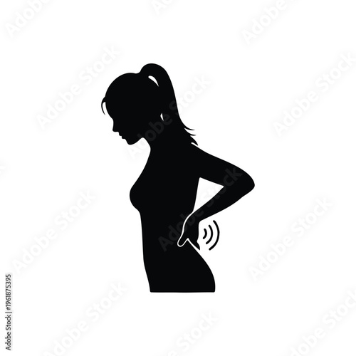 Girl back pain silhouette icon vector flat design.