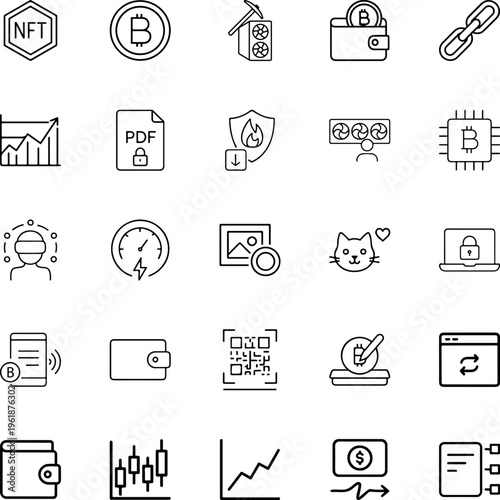 Cryptocurrency blockchain line icon set NFT Bitcoin wallet mining