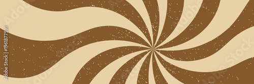 Candy Whirlpool Spiral Background, Ice Cream Chocolate Swirl. Vector Graphic Wavy Pattern. Groovy Retro Sunburst Radial Banner. Brown Trippy Abstract Art. Groovy Brown Background.