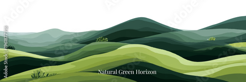 Abstract watercolor illustration of spring meadow with rolling hills under cloudy sky. Vibrant landscape showcasing natural scenery, perfect for seasonal banners and nature-themed designs.