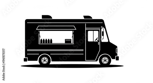 Silhouette of a Food Truck - Mobile Kitchen and Culinary Business.