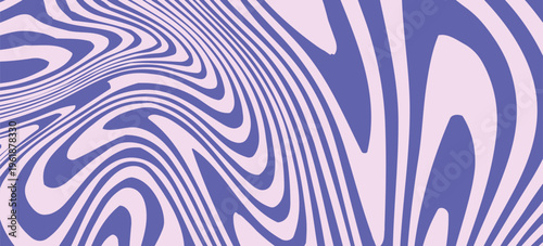 Blue Wavy Lines Abstract Background in Trendy Retro Psychedelic Style. Twisted, Swirled, and Distorted Vector Texture Pattern