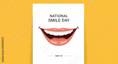 Smiling face graphic with national smile day text on white background