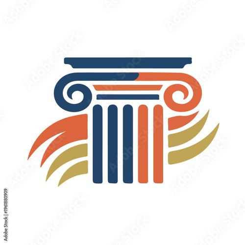 Modern Ionic Column Logo Symbol; Abstract Blue and Gold Classical Pillar Icon for Legal Firms, Educational Institutions, Architectural Agencies, and Financial Foundation Branding Identities.