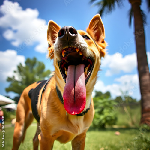Mad dog panting in a hot summer