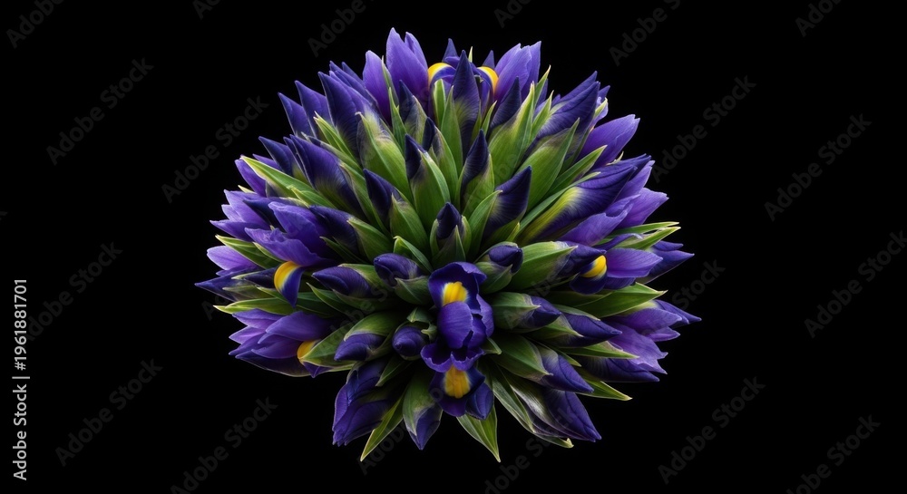Obraz premium Vibrant purple flower arrangement showcasing stunning blooms with green foliage on dark background. Colorful floral display emphasizes natural beauty and freshness,