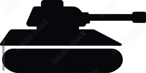 Military Main Battle Tank Illustration; Stylized Black Armored Vehicle Silhouette Vector for War Games, Defense Technology, 2026 Tactical News Infographics, and Army Strategy Website Headers.