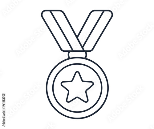 Star shaped medal icon with ribbon symbolizing achievement and recognition in a simple line art style