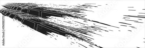 Tire tread marks, wheel textures, tire marks - car racing, motocross, drift, rally, off-road and others. Vector black isolated texture in grunge style with splashes.eps10