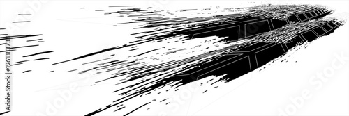 Tire tread marks, wheel textures, tire marks - car racing, motocross, drift, rally, off-road and others. Vector black isolated texture in grunge style with splashes.eps10