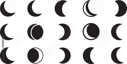 Phases of the Moon Lunar Cycle Icon Set Illustration
