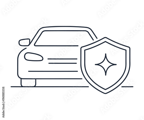 Car protected by shield with star symbol illustration in line art style