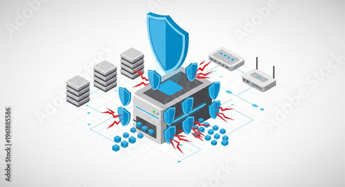 Isometric Server Security - Shielded Data Center with Network Protection.