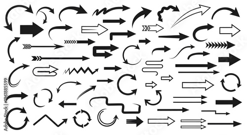Black arrows in various shapes and directions on a white background