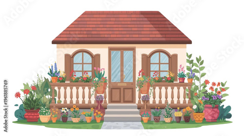 house with beautiful flowers on the terrace