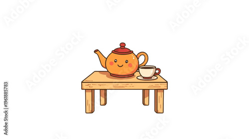 cute teapot and cup of drink on the table