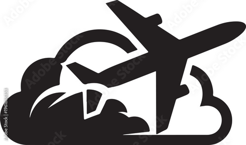 Airplane Taking Off Through Clouds Silhouette