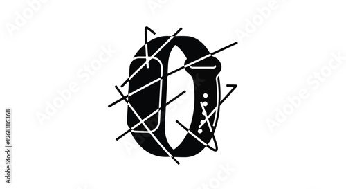 Abstract digital illustration of a smartwatch with intersecting lines on a white background.