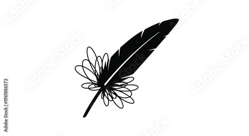 Elegant black quill pen with abstract floral design on white background