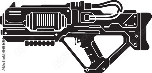 Futuristic energy gun vector illustration silhouette, sci-fi weapon, laser blaster