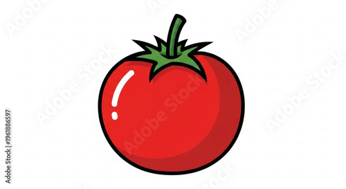 Vibrant red tomato with green stem on white background fresh and juicy fruit illustration