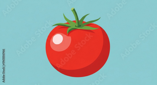 Fresh red tomato with green leaves on a light blue background healthy food concept