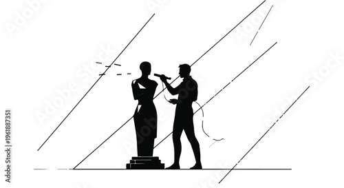 Artist sculpting a statue with tools and inspiration flowing