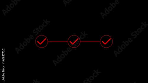 Red checkmarks on black background with connecting line symbolizing confirmation and approval check marks